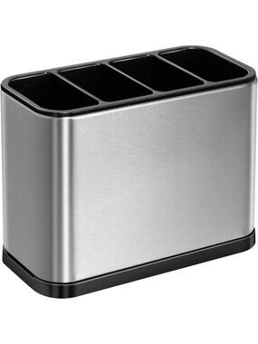 New Stainless Steel Utensil Caddy 4 Divider Drip Tray 7.1 x 3.39 x 5.1 inch